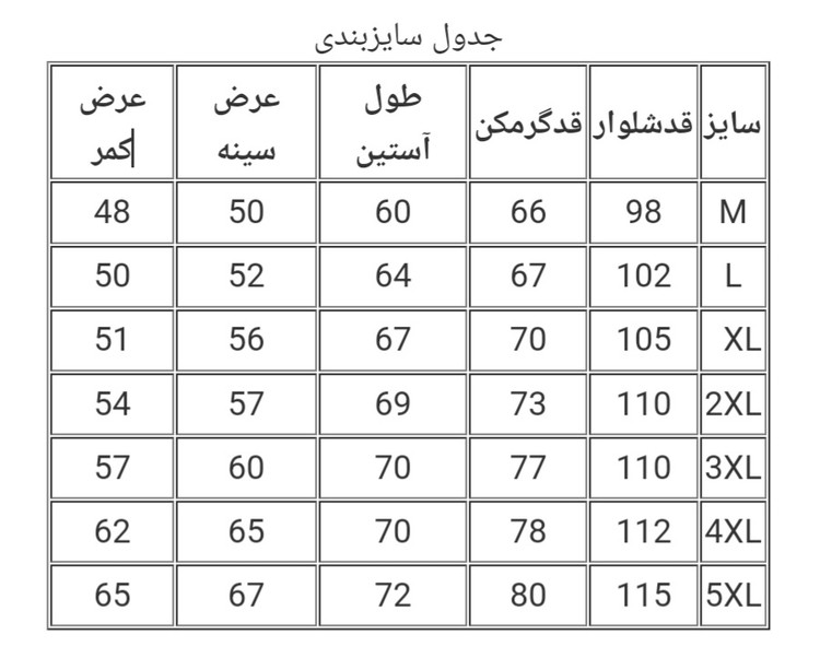 راهنمای سایزبندی